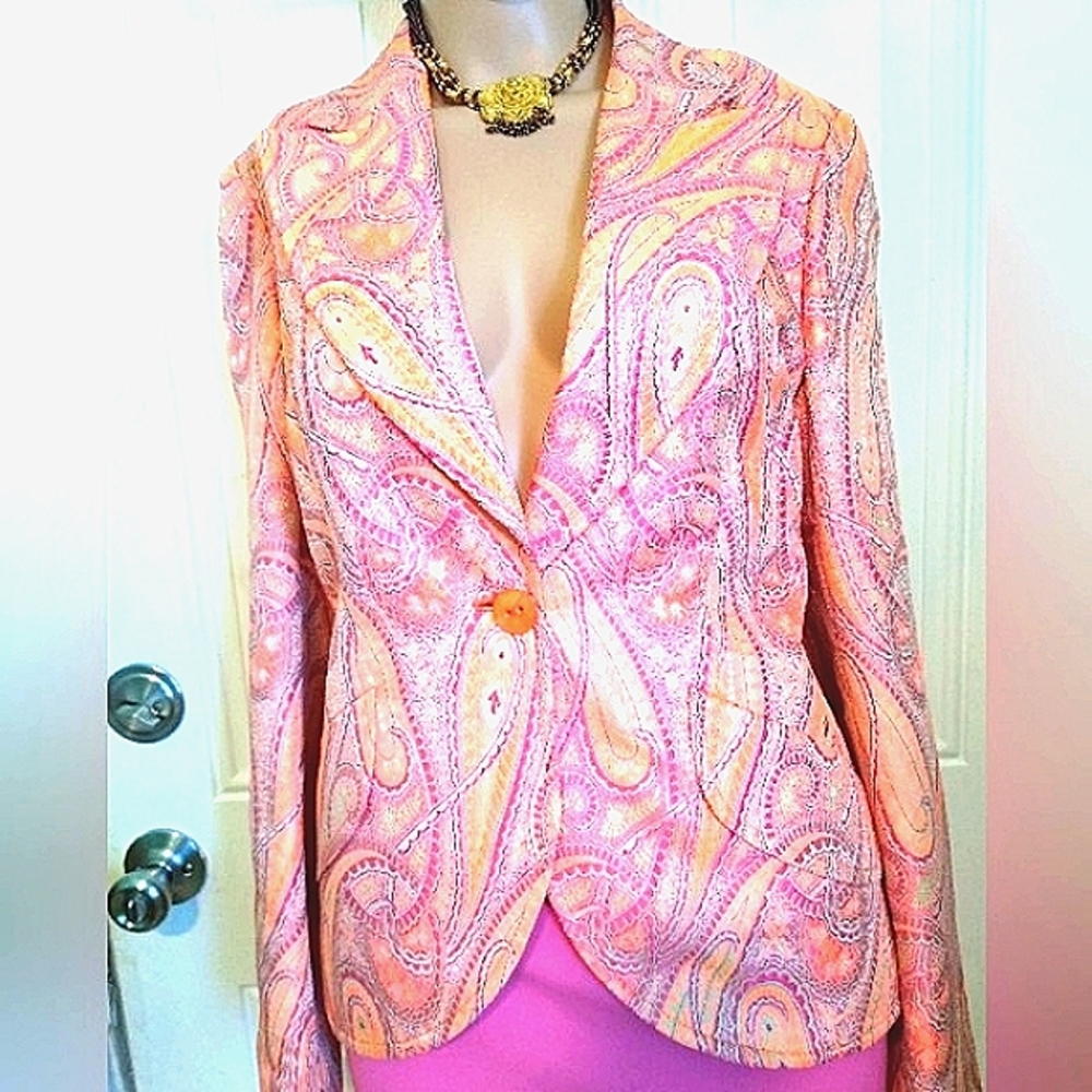 ESCADA 10 40 L SPRING SUMMER LAVENDER PINK MELON SIGNATURE BUTTON  SUIT JACKET